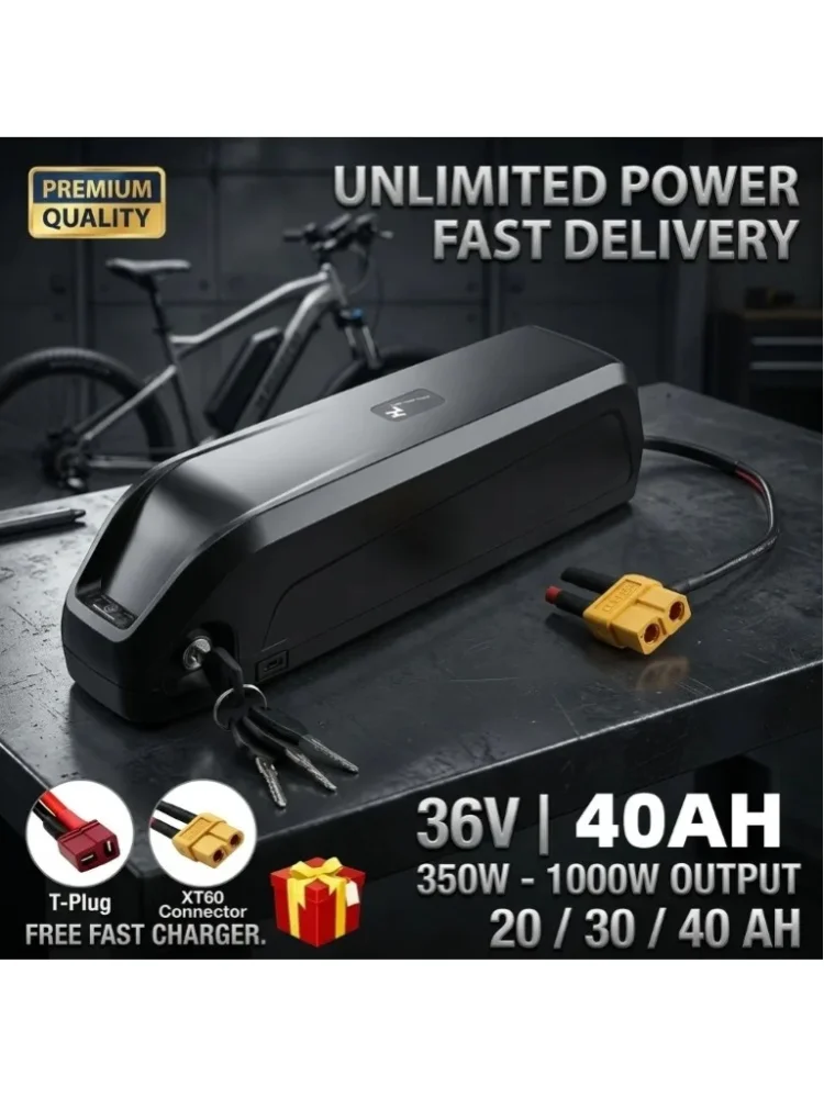 LIDIKALA Hochleistungs-Hailong DP-9 36V 40Ah Lithium-Akku für Elektrofahrräder, eingebauter sicherer BMS-Schutz, XT60-Stecker, geeignet für Bafang BBS02 BBS03 TSDZ8 Mittelmotor 750W 1000W E-Bike-Akku.