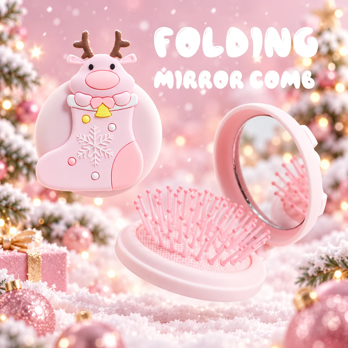Christmas Limited Edition Handheld Hair Comb Design Portable Hair Comb Outstanding Airbag Mirror Comb Foldable Hairbrush