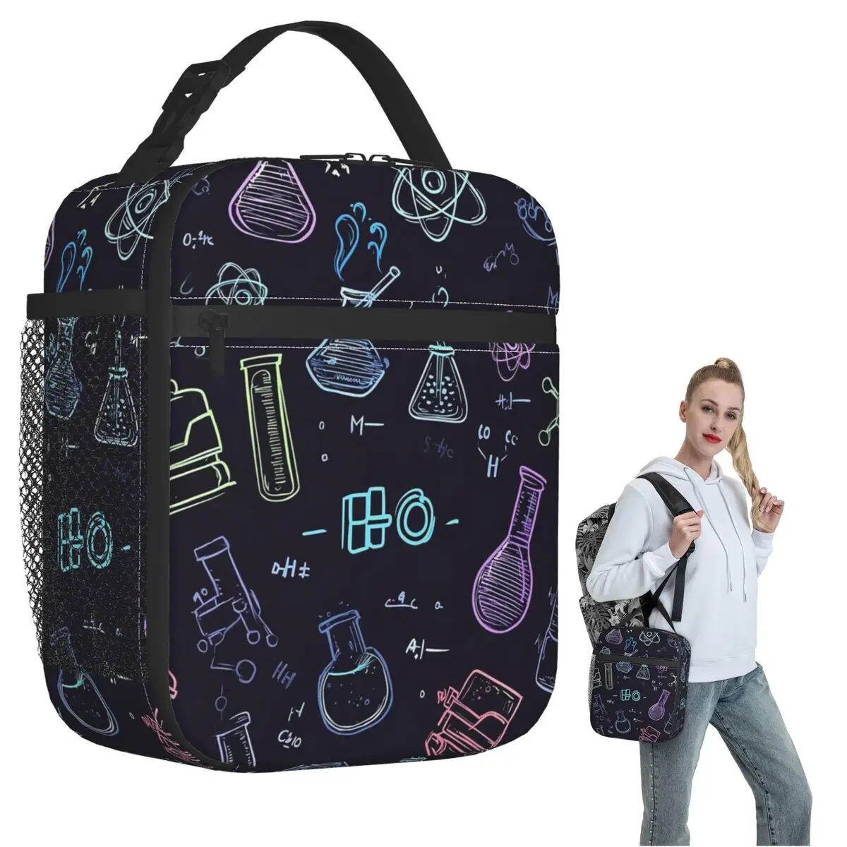 Scientific Experiment Element Style Insulated Lunch Bag for Women Kids Portable Food Boxes Thermal Lunch Box Tote