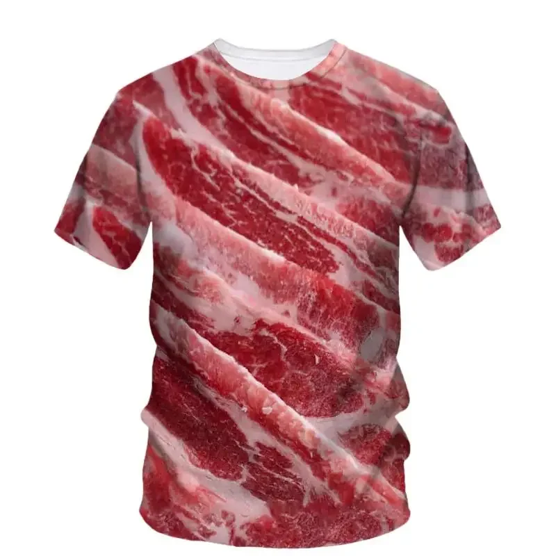 

Fashionable Raw Meat Pictures For Men's T-Shirts Trend Digital Printing Casual Round Neck Short Sleeved Tops