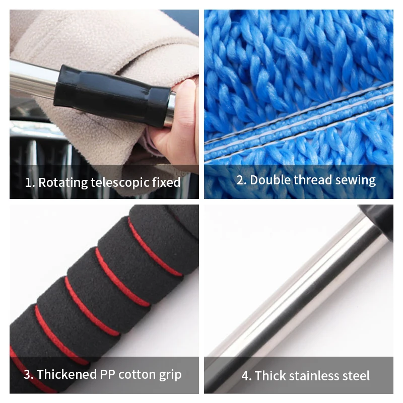 SEAMETAL Superfine Fiber Car Duster Suit Retractable Microfiber Car Dust Mop Home Cleaning Dust Removal Brushes Towels Kits