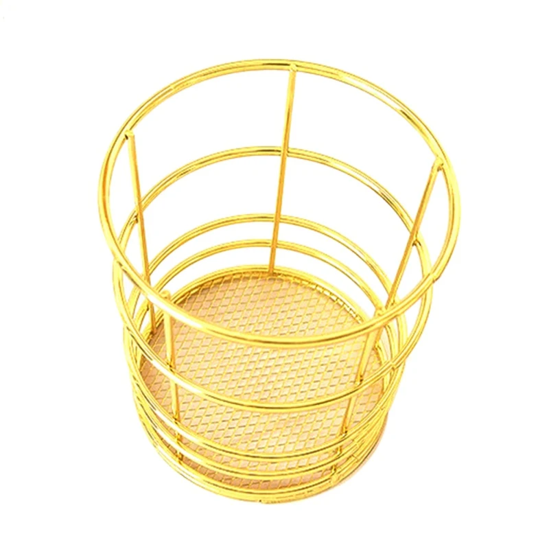 Gold Wire Mesh Basket Iron Storage Basket Desk Drawer Countertop Freezer Organizer Bins for Home Office Kitchen Bathroom Decor