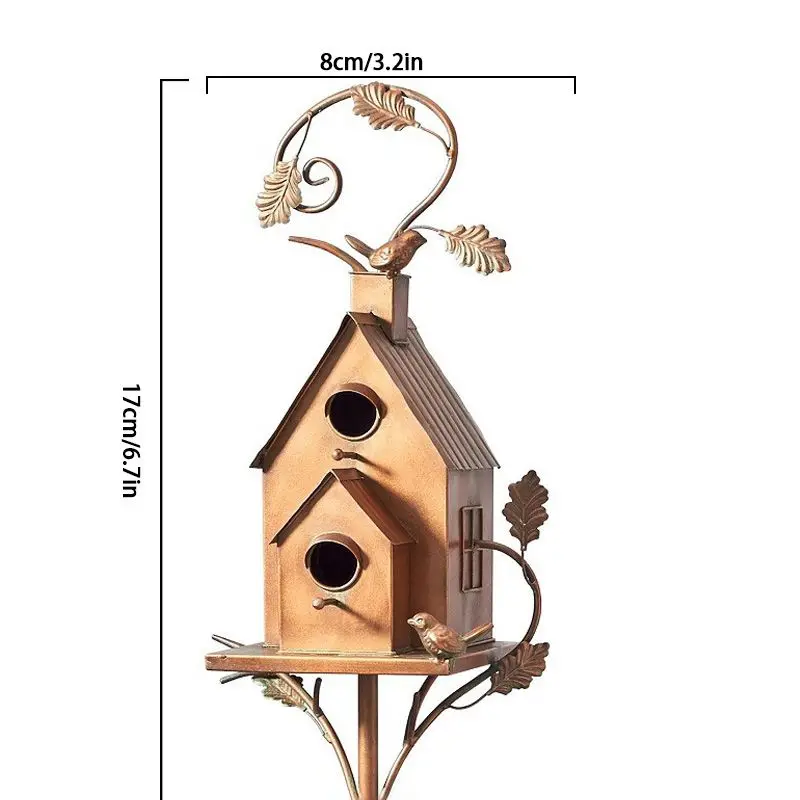Metalowy ptak dom ptasie gniazdo dekoracja ogrodowa dom zewnętrzny ptak z metalowy ptak na słup karmniki dla ptaków ogrodowa ozdoba do ptaszarni
