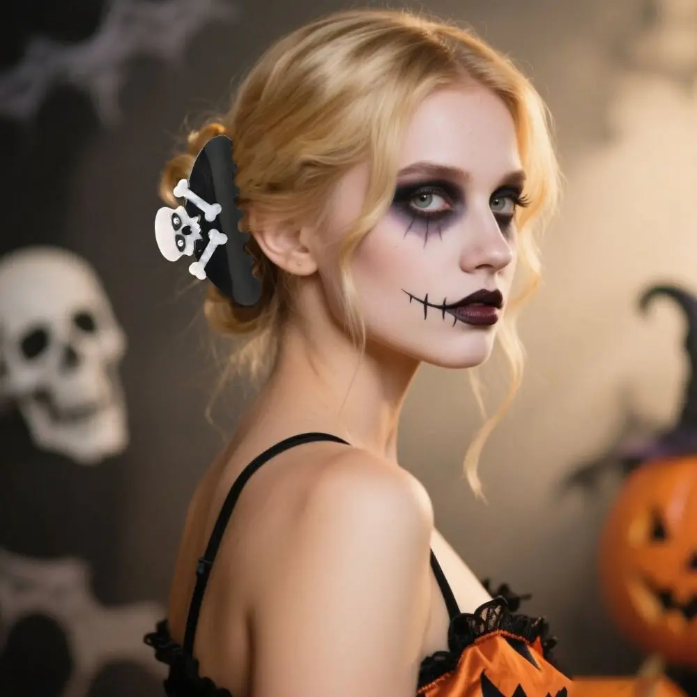 

Headwear Acetate Halloween Hair Claw Cross Geometry Halloween Themed Gripper Hair Crab Clip Spider Skeleton Shark Clip Girls