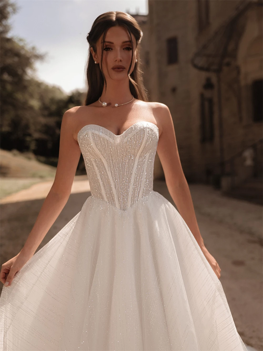 

Customized Dreamy White Organza Wedding Dress Formal Sweetheart Sleeveless Bridal Gowns Boho A-Line Court Train Vestido De Novia