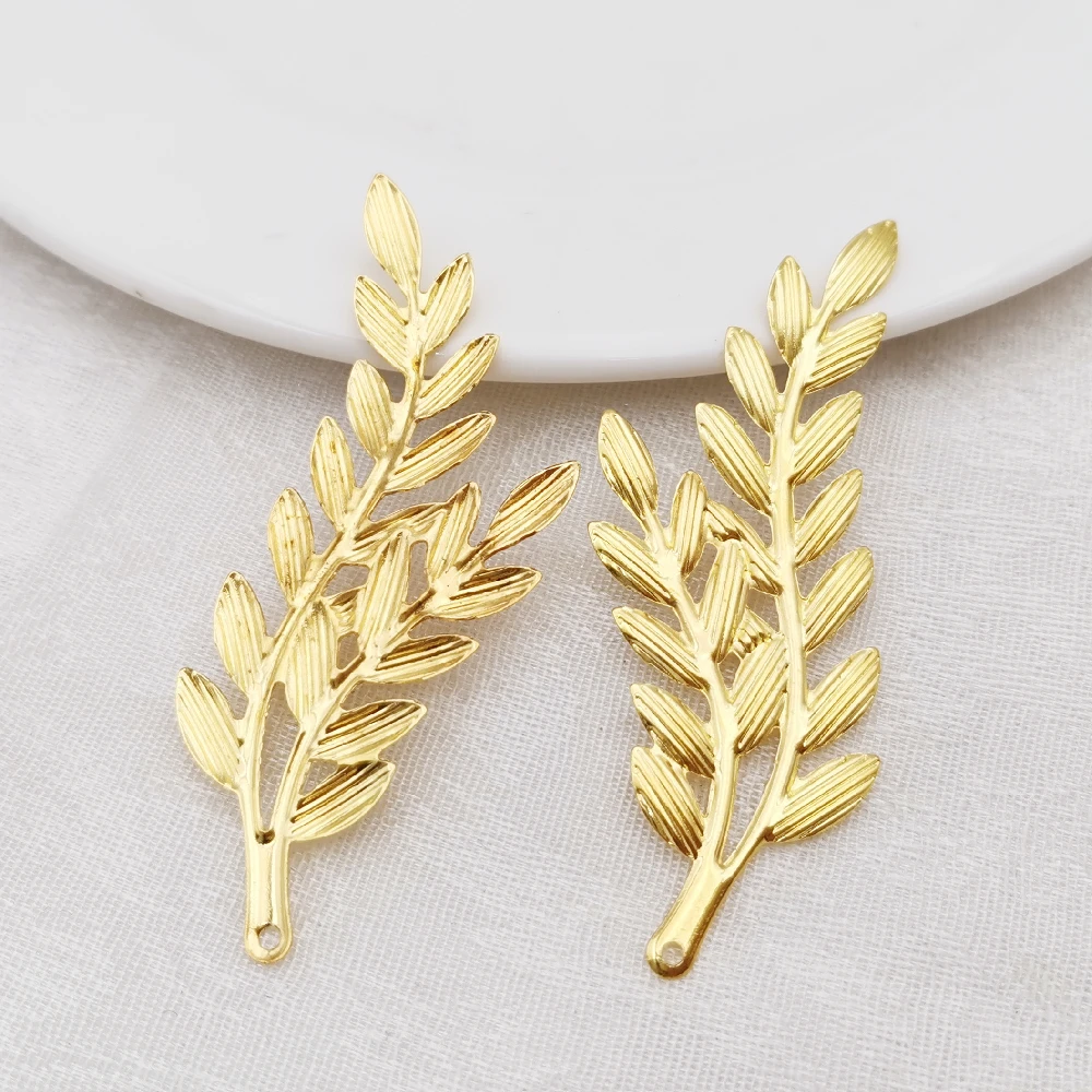 20 PCS diy Jewelry Accessories 60x25mm Gold color Metal Filigree Leaves Flowers Slice Charms Pendant Setting Making