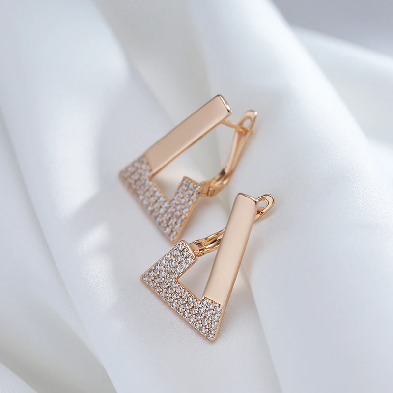 Kinel New Trendy 585 Rose Gold Geometric Earrings For Women Vintage Bride Wedding Jewelry Cubic Zirconia Luxury English Earrings