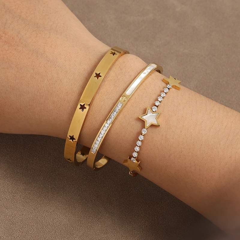 Luxury Star Shaped Stainless Steel Bracelet Set Fashionable Decorative Daily Party Jewelry Gift For Women Men