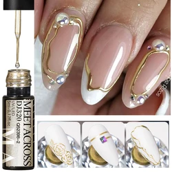MEET ACROSS 5ml Gold Sliver Metallic Liner Gel Nail Polish Mirror Effect Painting Drawing Gel Line Graffiti Stripe Nail Art