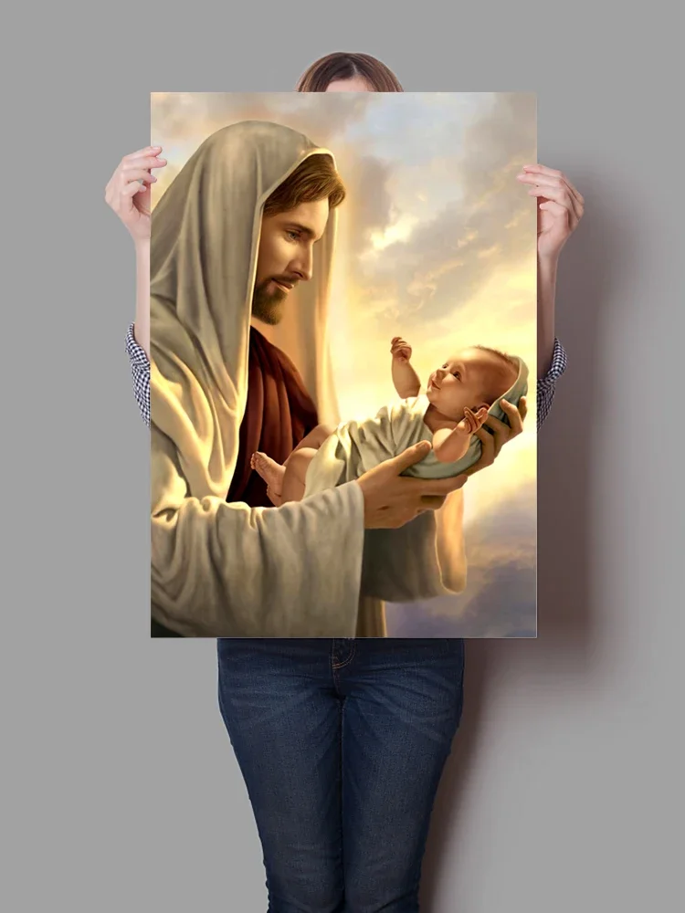 Cristo jesus segurando bebê cartaz pintura em tela religião arte da parede pintura impressões mural imagem sala de estar decoração presente