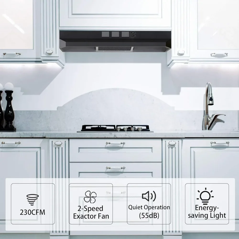 Range Hood 30 inch Under Cabinet, Ducted/Ductless Convertible Kitchen Hood, Stainless Steel Vent Hood with LED Light