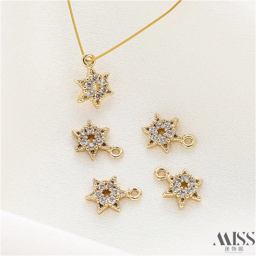 14K الذهب اللون الحفاظ على سداسية ستار دلاية من حجر الزركون DIY بها بنفسك اكسسوارات أساور يدوية الصنع القلائد مجوهرات المعلقات Charm