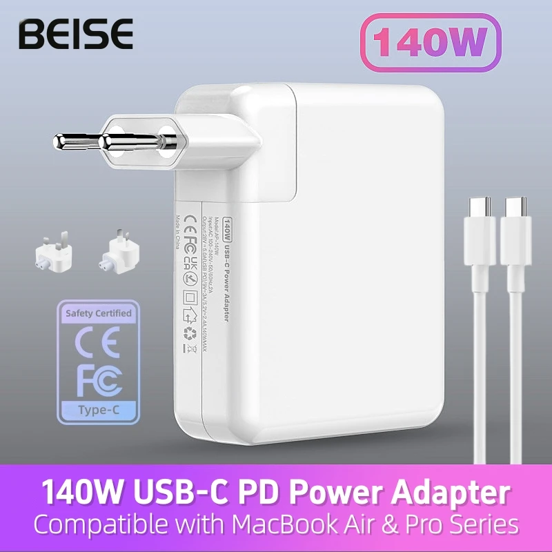 140W USB-C PD Fast Charging Power Adapter For MacBook Pro 14 16 Inch A2442 A2485 A2779 A2780 M1 M2 M3 M4 M5 Safe Fast Charger
