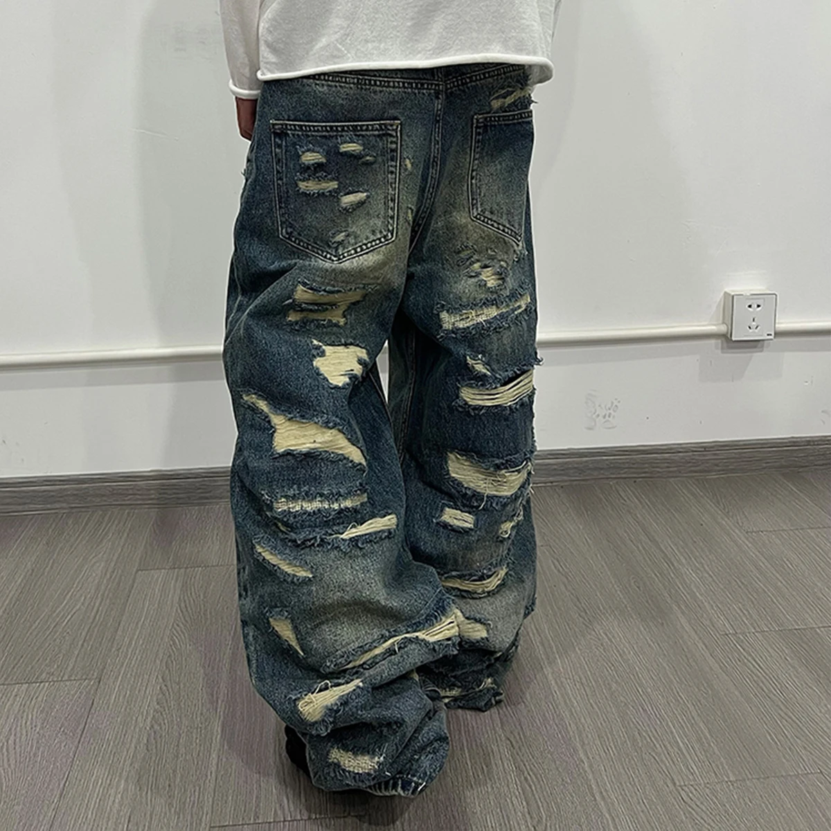 

NIGO Men's Retro Devastation Old Straight Jeans Spring And Summer Trend Loose Casual Pants #NGTOP11962