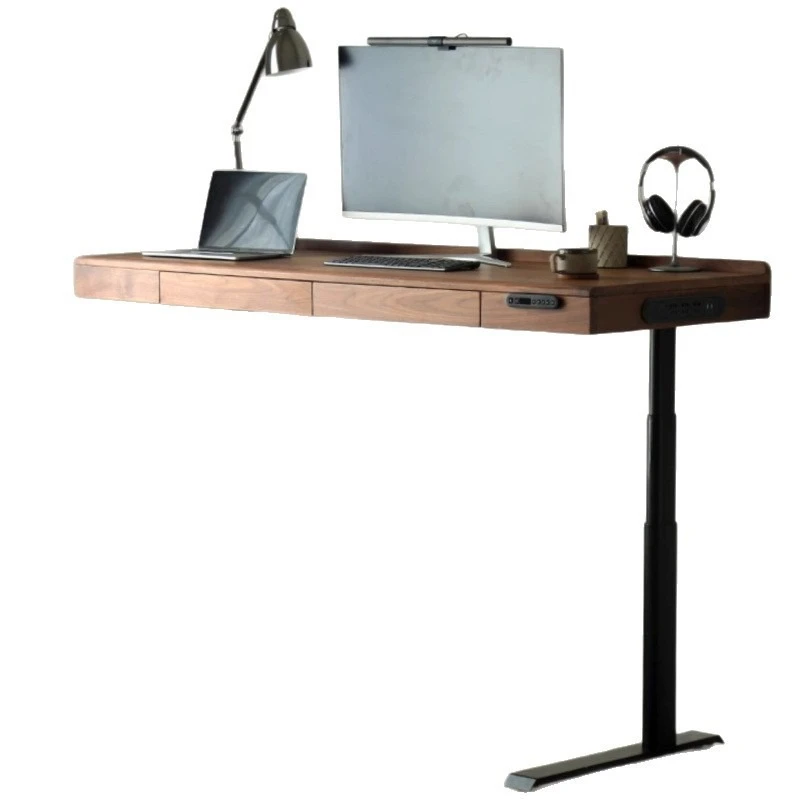 Solid wood gaming desk liftable electric standing computer office black walnut desk work electric standing desk