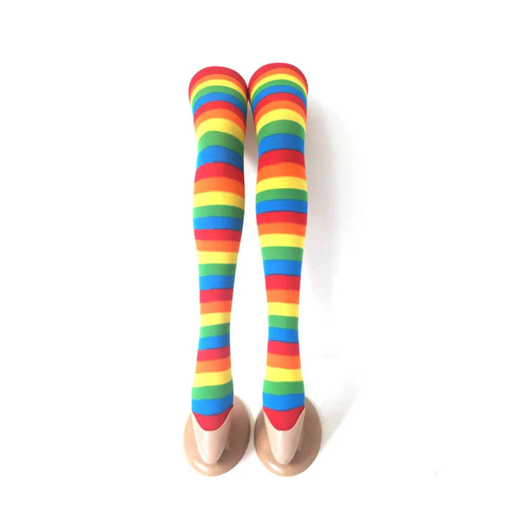 

4pcs Colorful Stripe Long Knee High Stockings Elastic Thigh Socks No Skid Soft Breathable Durable Leg Shape