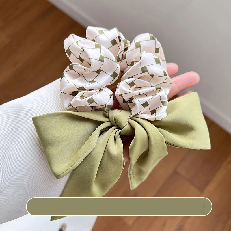 1pc Temperament Hair Ring Ties Summer Fashion Scrunchie Green High Grade Bow Knot Hairpin Rubber Band Headrope Set Wholesale image 3