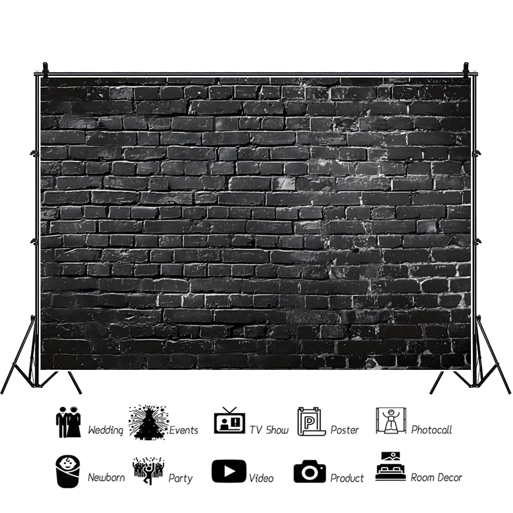 Grey Black Brick Wall Backdrop Birthday Party Kids Adult Art Portrait Wedding Photography Background Decor Photo Studio Props