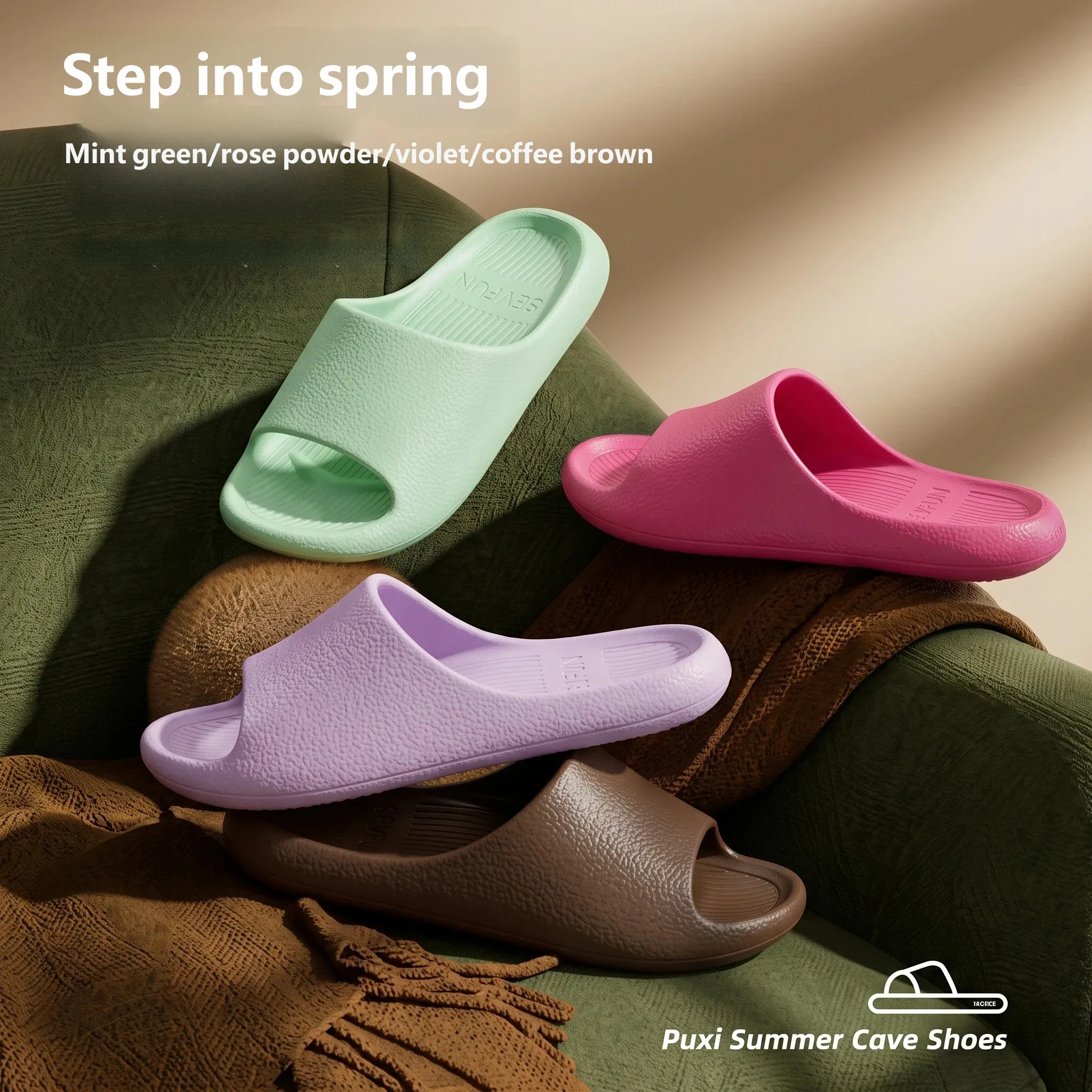 Lightweight Men EVA Home Slippers Leather Texture Soft Cushion Non-slip Shower Slides Indoor Outdoor Summer Sandals