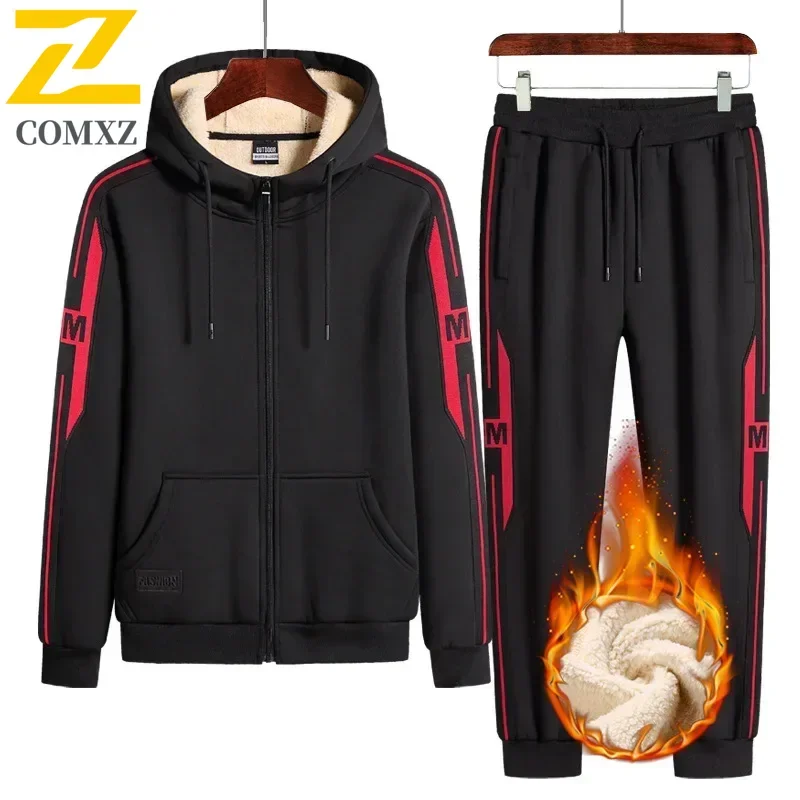 

Plus Size Winter Men Sweat Suits Fleece Sportwear Suit Zipper Jacket+pants Warm Sports Sets Oversized Thick Hoodie Tracksuit