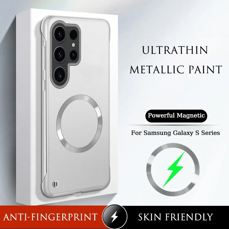 

Matte Thin Metallic Paint Frameless Case For Samsung Galaxy S24 S25 Ultra S23 Metal Ring Magsafe Anti-fingerprint Hard PC Cover