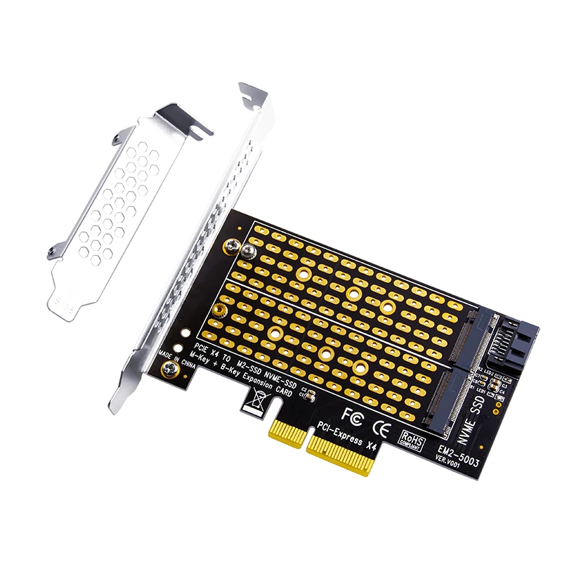 PCIE to M2 SSD Adapter M.2 NVME M Key to PCI Express 4.0 X4 + M2 SATA B Key to SATA3.0 Riser Card for 2230 2242 2260 2280 M2 SSD