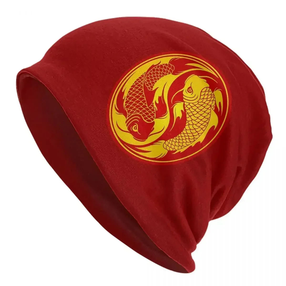 Red And Yellow Yin Yang Koi Fish Warm Knitted Cap Hip Hop Bonnet Hat Autumn Winter Outdoor Beanies Hats for Men Women Adult