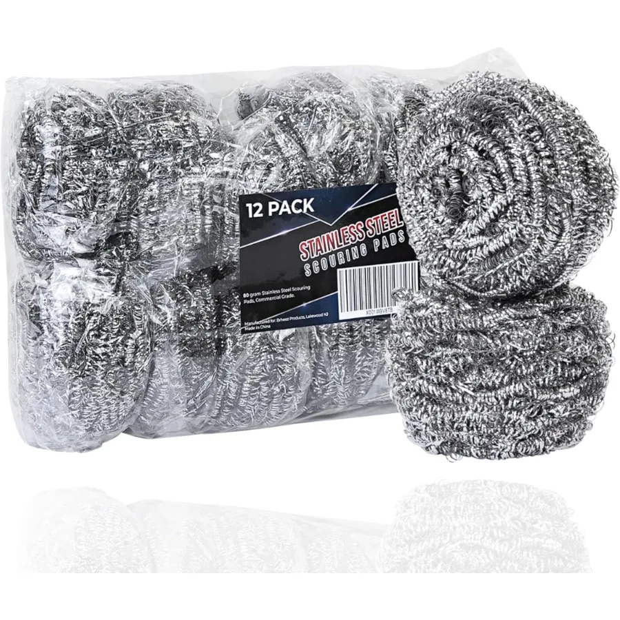 Limpiador de acero inoxidable de grado Industrial y comercial, estropajos, paquete de 12 suministros de limpieza resistentes de gran tamaño para cocina