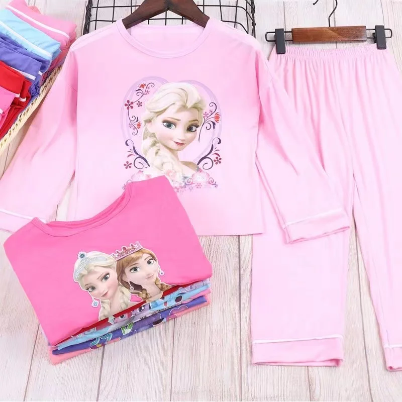 Baby Girls Pajamas Princess Frozen Anna Elsa Mermaid Sofia Clothing Set Kids Long Sleeve Home Sleepwear Children Nightgown Suit