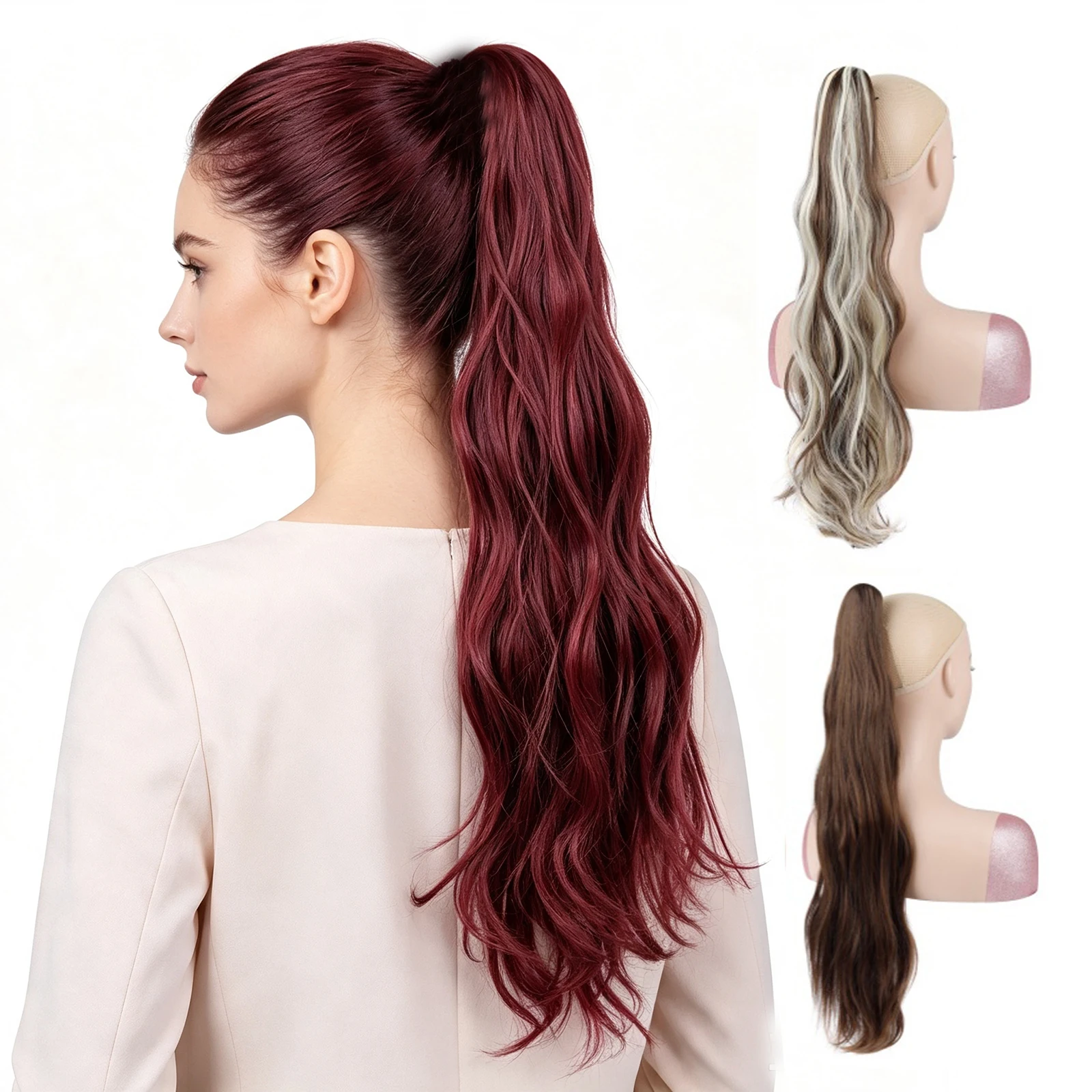 Claw Clip Ponytail Hair Extensions Fashion Water Wave Synthetic Wavy Ponytail Hairpiece for Daily Party Dating