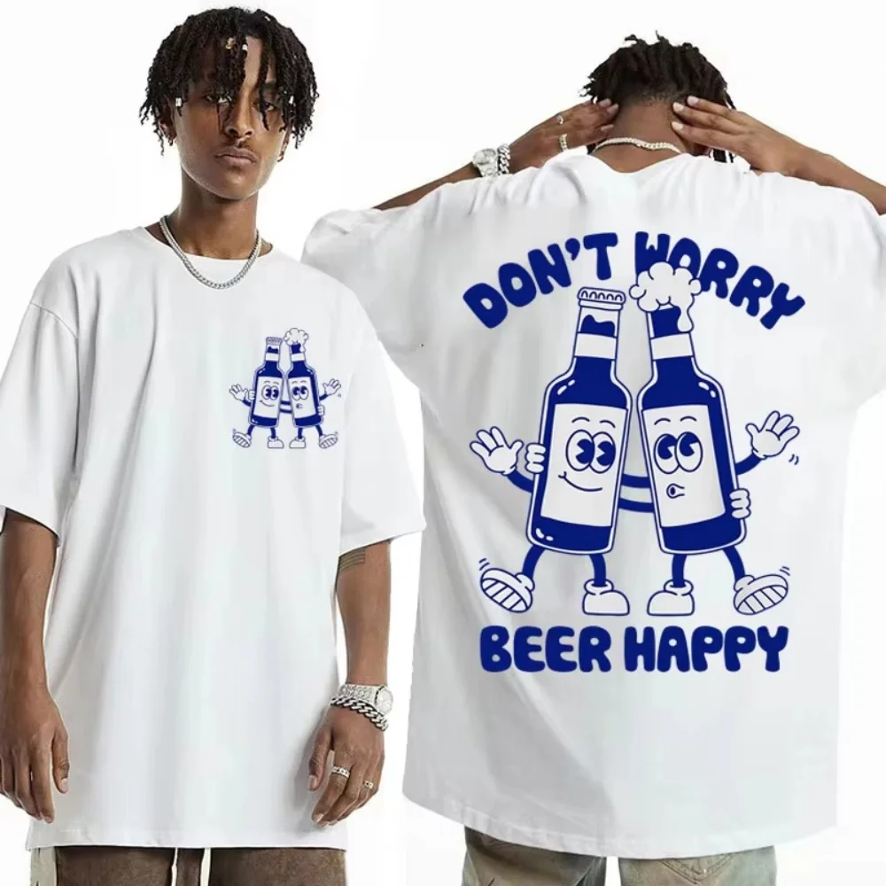 Don't Worry Beer Happy Funny Meme 3D Print Men's T-Shirt Summer Fashion Short Sleeve Loose Tees Casual Oversized Street Men Tops