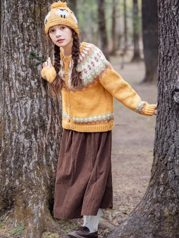 102-106 سنتيمتر تمثال نصفي خريف شتاء بالأزرار النساء معرض جزيرة الشمال اليدوية خمر النقي اليدوية سميكة الدافئة الصوف القطن البلوزات معاطف #4