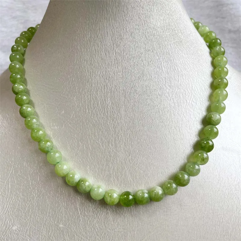 8MM Peridot Jade Necklace Green Natural Stone Olivine Jewelry Health Care Gemstone Protection Choker Healing Yoga Simple Female