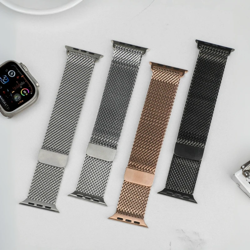 Metal Strap for Apple Watch ultra 2 Band 49mm 46 44 45 42 41 38 40mm Milanese Loop Bracelet iWatch Series 12 11 10 9 8 7 6 5 4