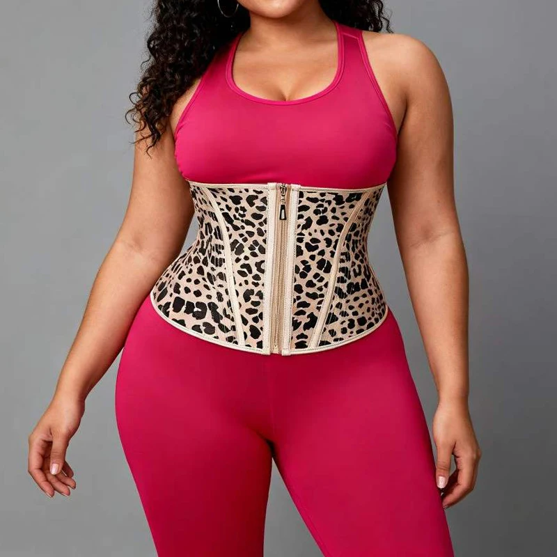 

Леопардовый латексный тренажер для талии для женщин 13, корсет со стальными костями под грудью, топы для тренировок, спортивный пояс, формирователь тела «Песочные часы» Fajas
