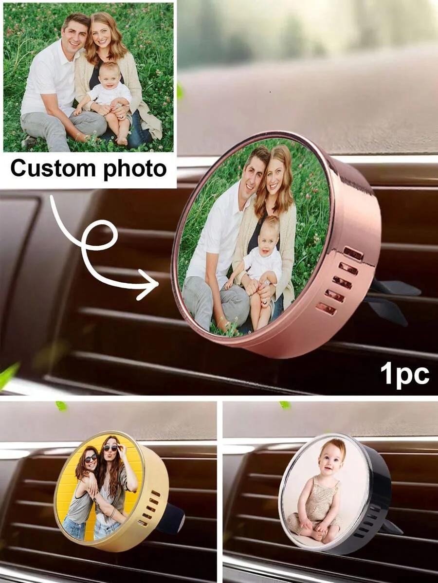 Clipe aromatizador de carro personalizado com foto personalizada, decoração personalizada para carro, acessório para ventilação do carro.