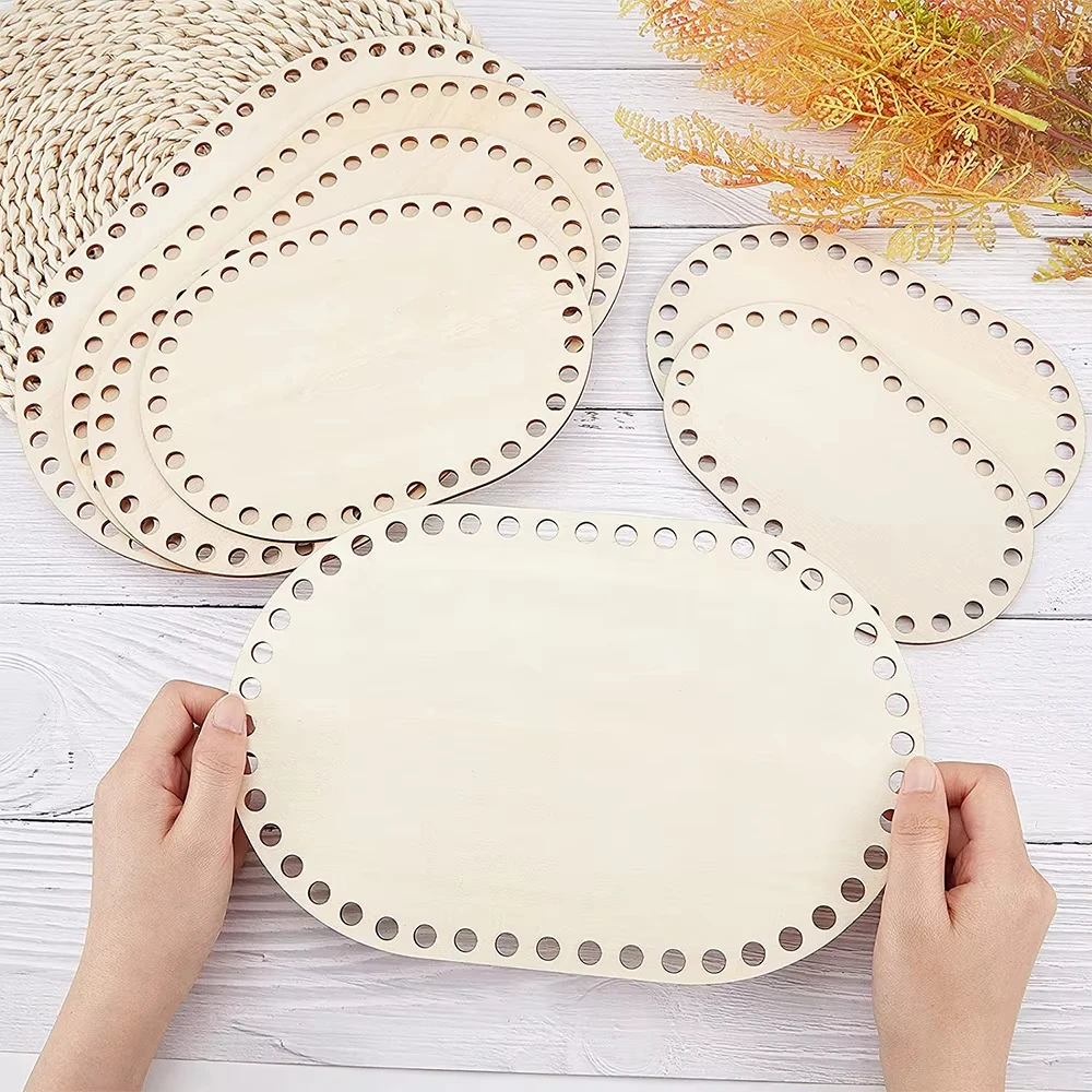 3pcs/set DIY Basket Weaving Supplies Natural Wooden Basket Bottom Oval Blank Solid Crochet Basket Wood Base for Craft Making