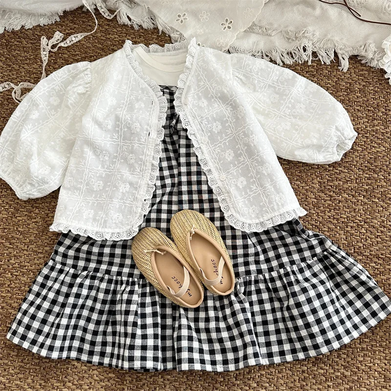 Girl Baby Lotus Leaf Edge Sleeveless Dress Children's Plaid Fungus Edge Suspender Skirt