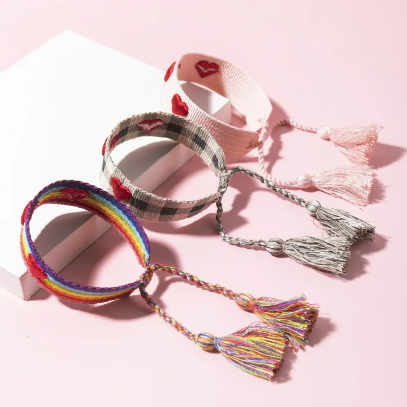 الحب مضفر سوار الجوف المطرزة القلب قابل للتعديل معصمه اليدوية شرابة اليد حبل للنساء هدايا مجوهرات للبنات #4