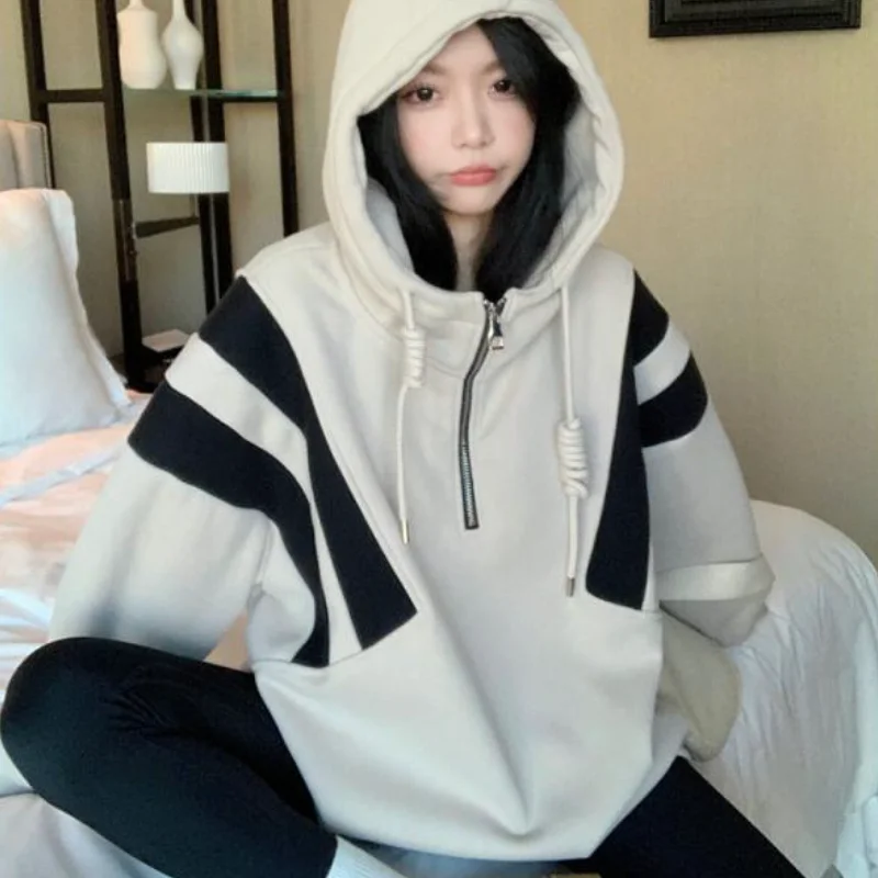 

Новая женская хлопковая толстовка-худи в стиле колор-блок, свободного кроя, для весны и осени, в стиле Харадзюку