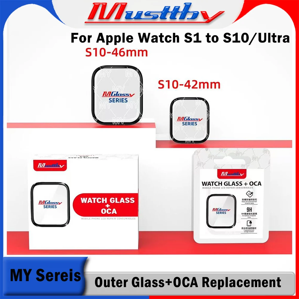 Musttby 5pc 100% New Touch Screen Front Outer Glass +OCA For Apple Watch Series S10 S4 S6 S7 S8 41 46mm 45mm 44mm 2 3 42mm Lens