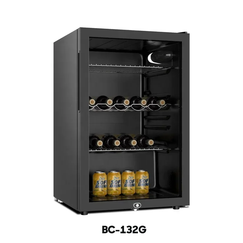 

132L Mini Glass Door Display Fridge Showcase Black Refrigerator Cellar Cabinet Wine Cooler show case