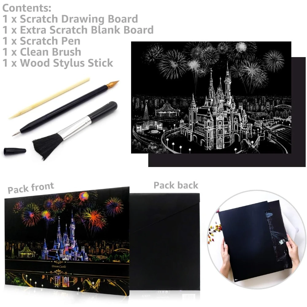 Adult and children's scratch painting kits, arts and crafts sets, rainbow scratch art painting paper, 16 "x 11.2" creative gifts