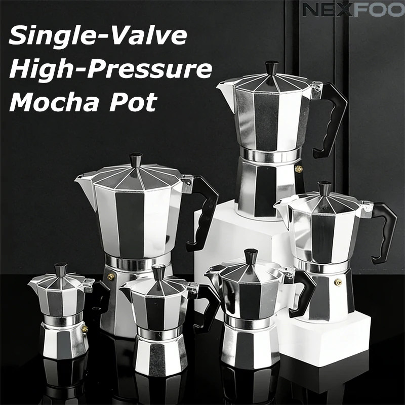 NEXFOO Octagonal Aluminum Metal Mocha Pots -Italian Espresso Single-Valve Extraction Coffee Maker for Outdoor House Office Use