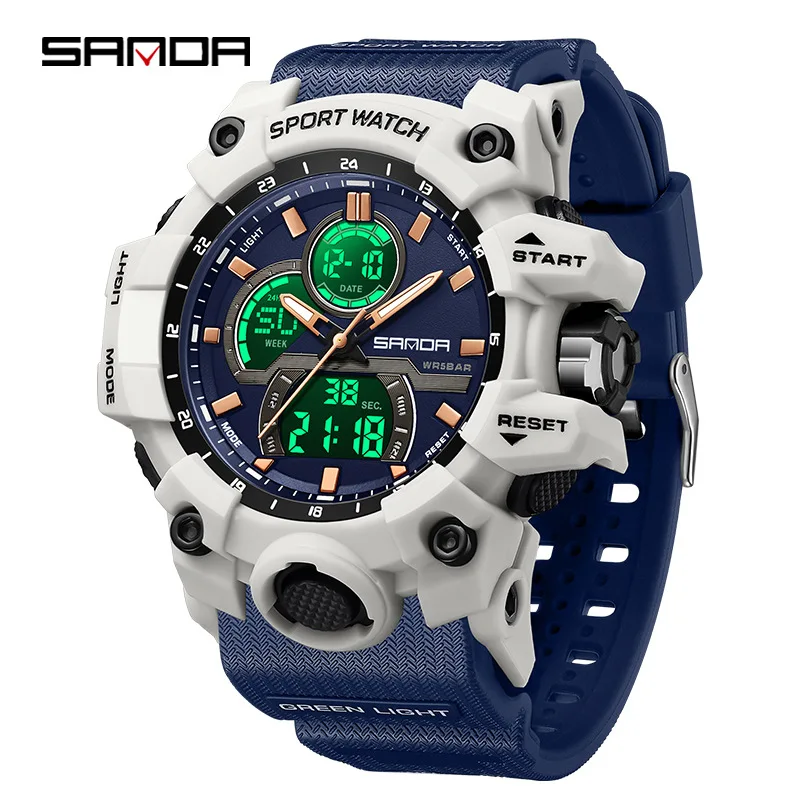 

SANDA 6198 Colourful Military Alarm Digital Watch for Men Big Dial Wristwatch Mens Stopwatch Sport Quartz Clock Montre Homme