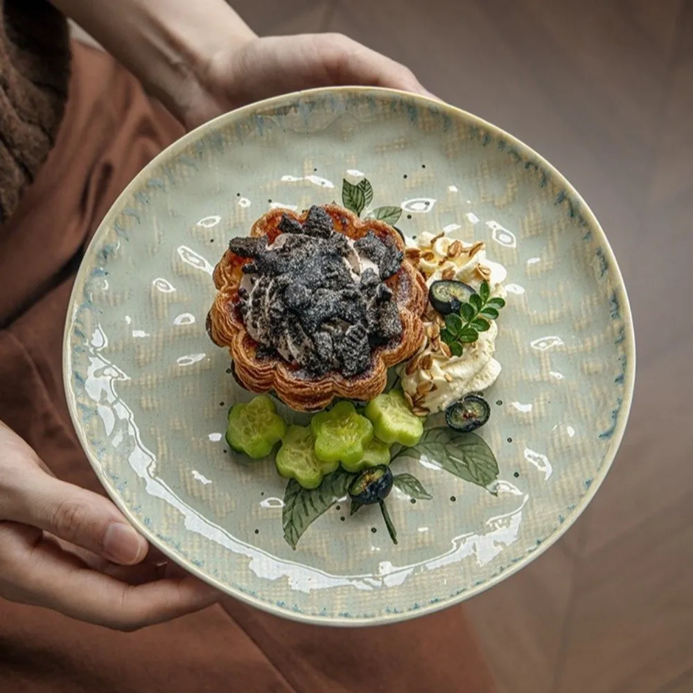 Creative Water Ripple Ceramic Dinner Plates Microwave Safe Stackable Pasta Plate Round Fruit Plate Picnic