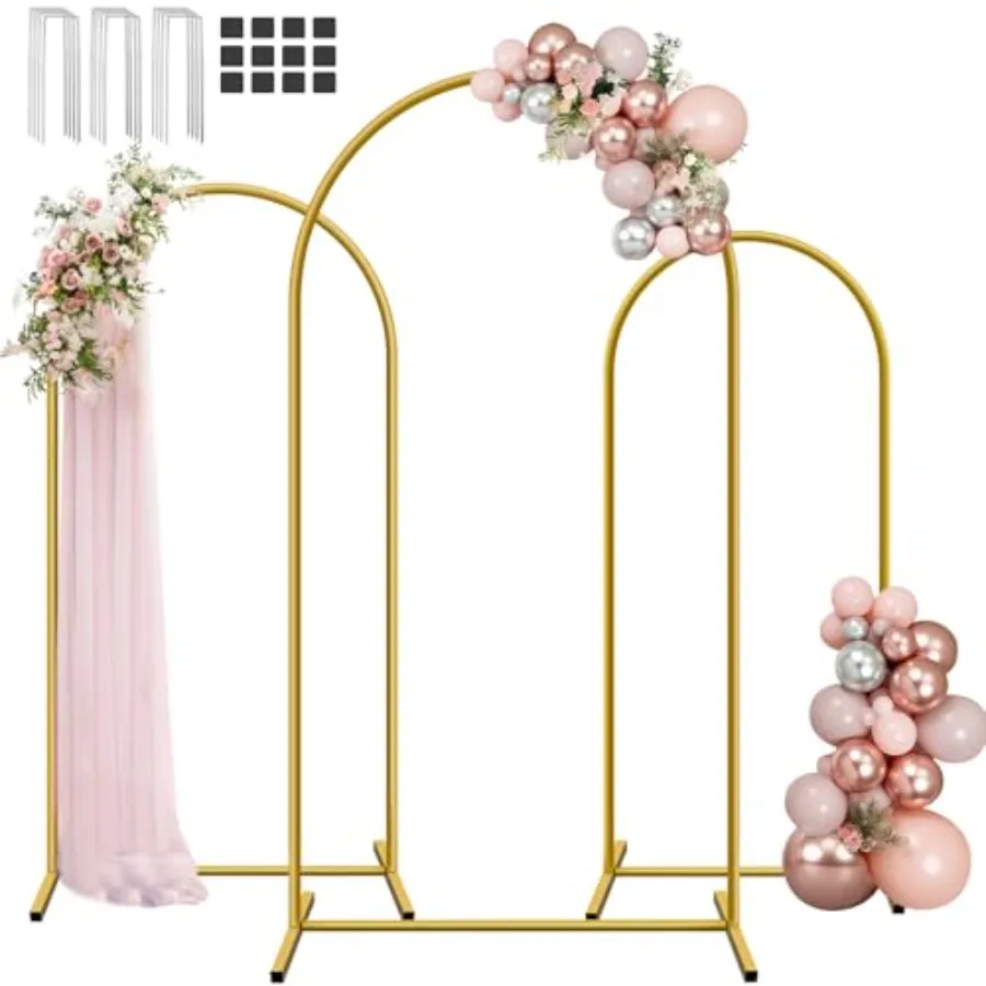 

Metal Arch Backdrop Stand 7.2FT+6.6FT+6FT Wedding Arches for Backdrop Gold Background Arch Stands Set of 3 Flower Arches Frame