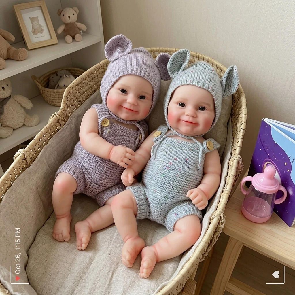 13 Inch Solid Silicone Awake Reborn Baby Doll Toy, Blue & Purple Sweaters Available