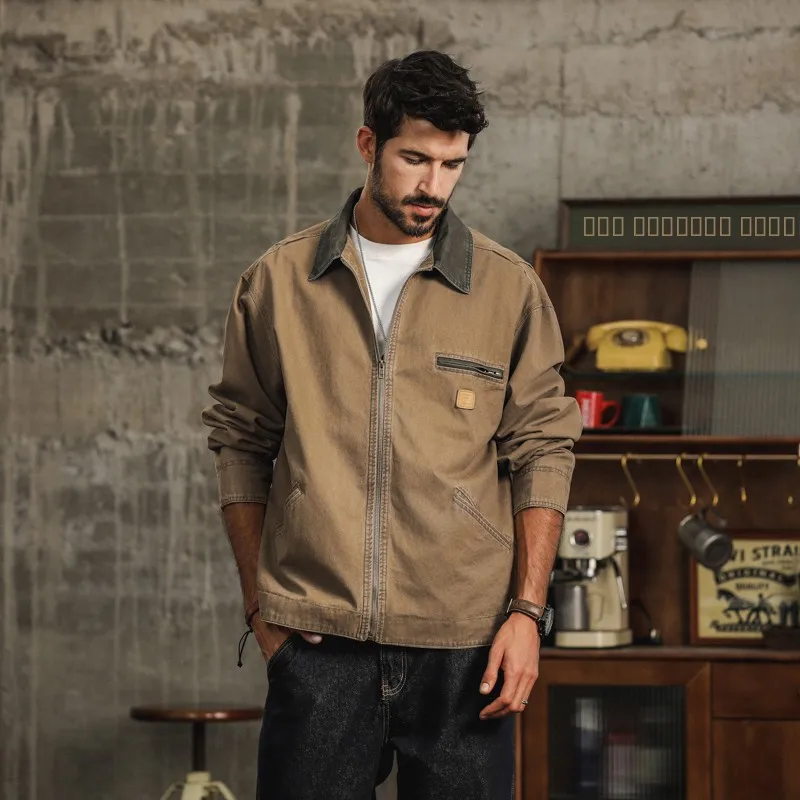 

Американская тяжелая рабочая куртка в стиле ретро Detroit для мужчин: свободная повседневная уличная одежда для активного отдыха, охоты, осенняя верхняя одежда