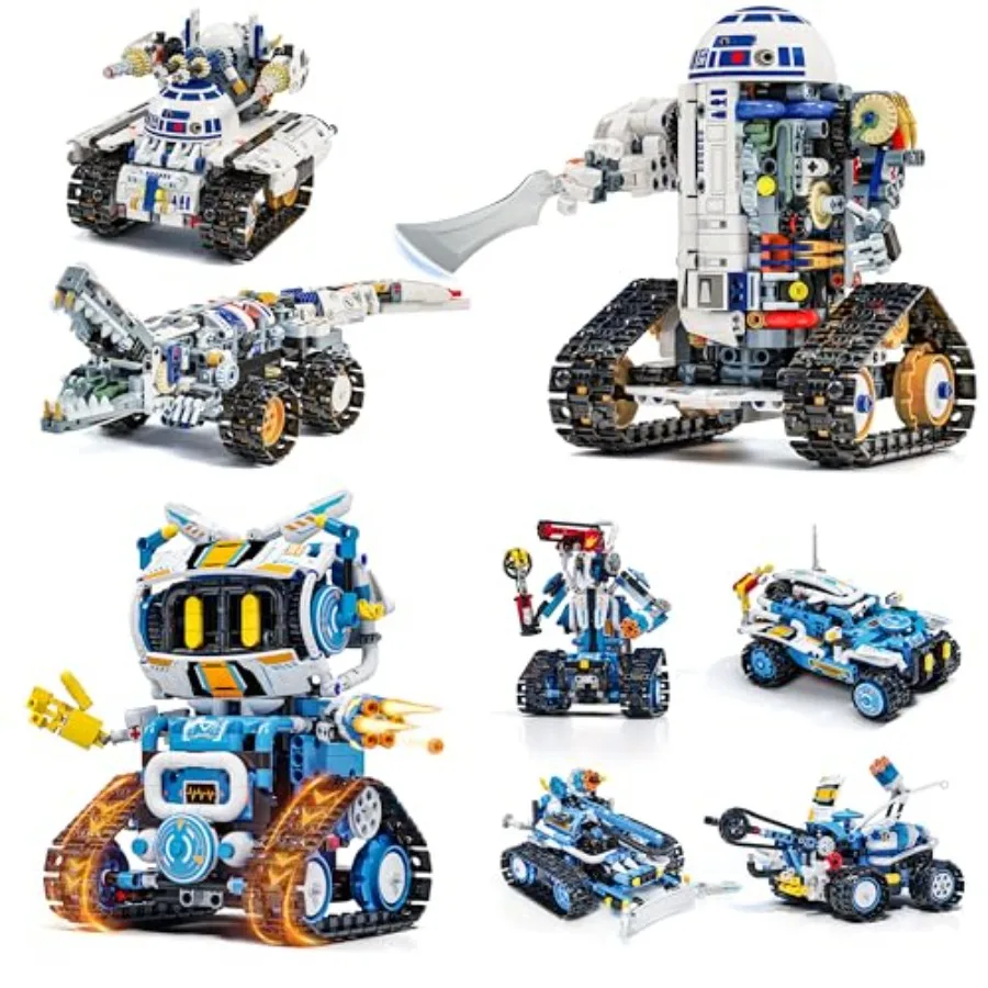 

STEM robotics kit for kids 8-12: APP remote control robot, durable ABS plastic, blue-red color scheme, programmable and modular